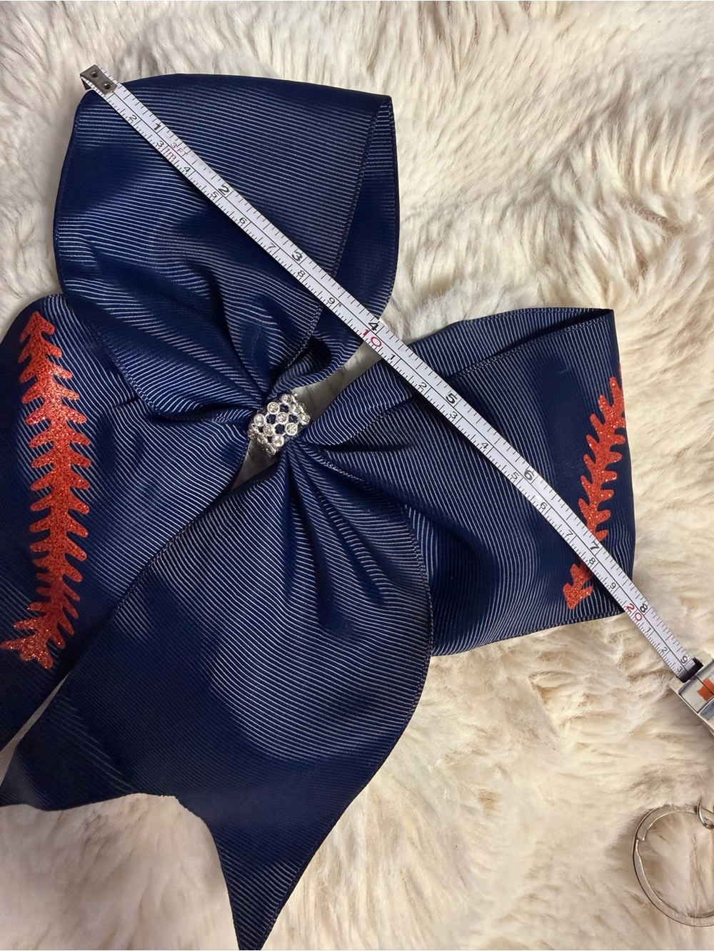 Custom Made Navy Blue Baseball Stitch Hair Bows - Picture 5 of 5